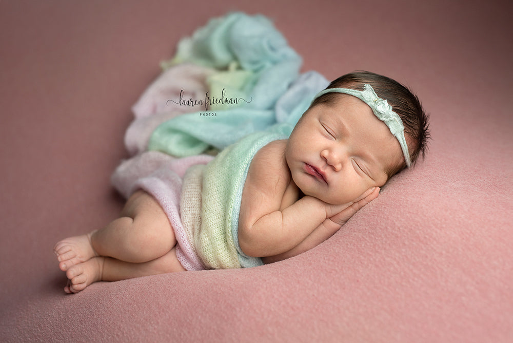 Rainbow Baby - Soft Rainbow Knit Wrap - Stretch Knit Wrap - Rainbow Baby Wrap - Stretch Knit Rainbow Wrap - Newborn Photo Props - Canadian Photography Props - Tiny Tot Prop Shop - Vancouver Island