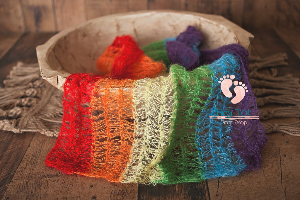 Rainbow Mohair Knit Wrap - Rainbow Baby Photo Prop - Rainbow Baby - Newborn Photo Props Canada - Tiny Tot Prop Shop - Canadian Photography Props - Rainbow Props - Rainbow Baby Photo Props - Rainbow Baby - Rainbow Photo Props - Rainbow Photography Props