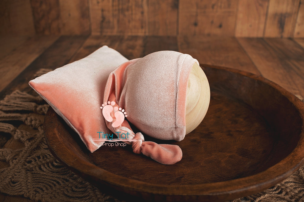 Velvet Pillow and Sleepy Cap Set - Newborn Pillow Set - Velvet Bonnet - Newborn Sleepy Cap - Newborn Photo Props Canada - Tiny Tot Prop Shop - Vancouver Island