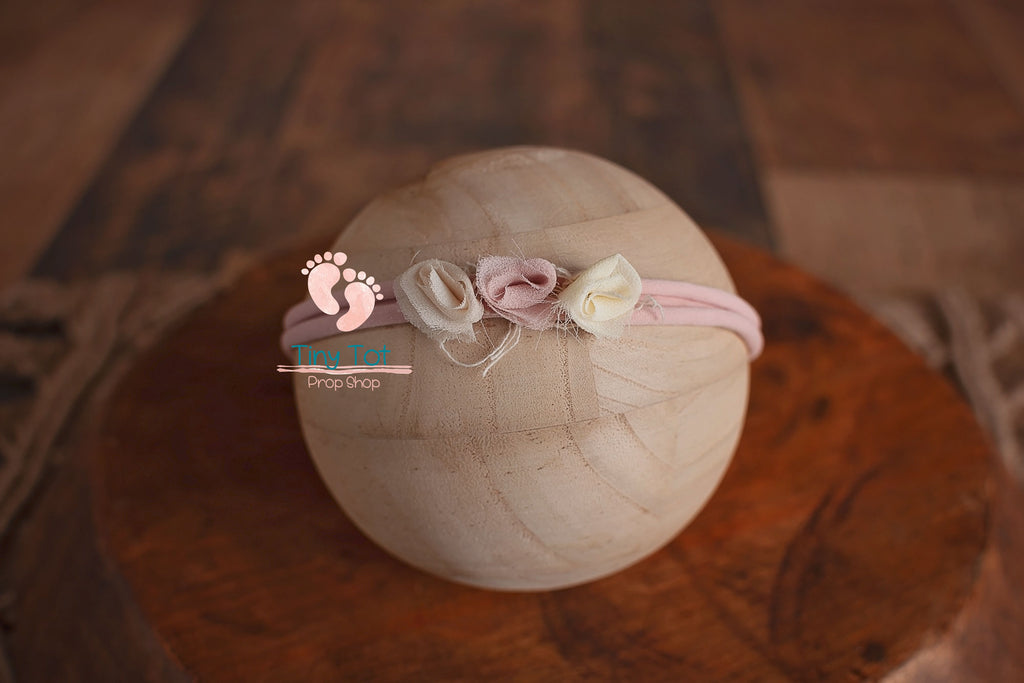 Dainty Rose Tieback - Flower Headband - Jersey Knit Tieback - Flower Headband - Dainty Flower Headband - Newborn Photo Props Canada - Tiny Tot Prop Shop - Canadian Photography Props - Vancouver Island