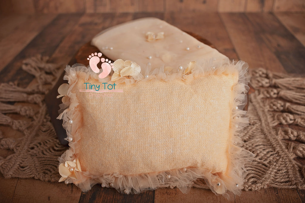 Flower and Pearl Tulle Pillow Sets - Textured Layer Sets - Ruffle Textured Pillow - Newborn Pillow - Newborn Photo Props - TIny Tot Prop Shop - Canadian Photography Props