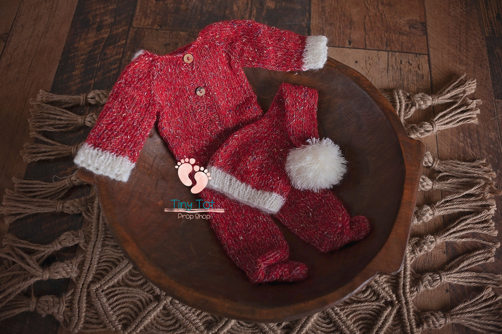 Christmas Knit Newborn Outfit - Newborn Knit Romper - Sleeper Outfit - Newborn Photo Props Canada - Tiny Tot Prop Shop - Canadian Photography Props - Vancouver Island - Sidney Sleeper Fuzzy Knitted Footed Newborn Romper for Newborn Photography - Soft Knit Romper and Bonnet Newborn Set - Footed Romper - Romper and Bonnet - Soft Knit Romper, Soft Knit Sleeper - Knit Sleeper - Knit Romper Set