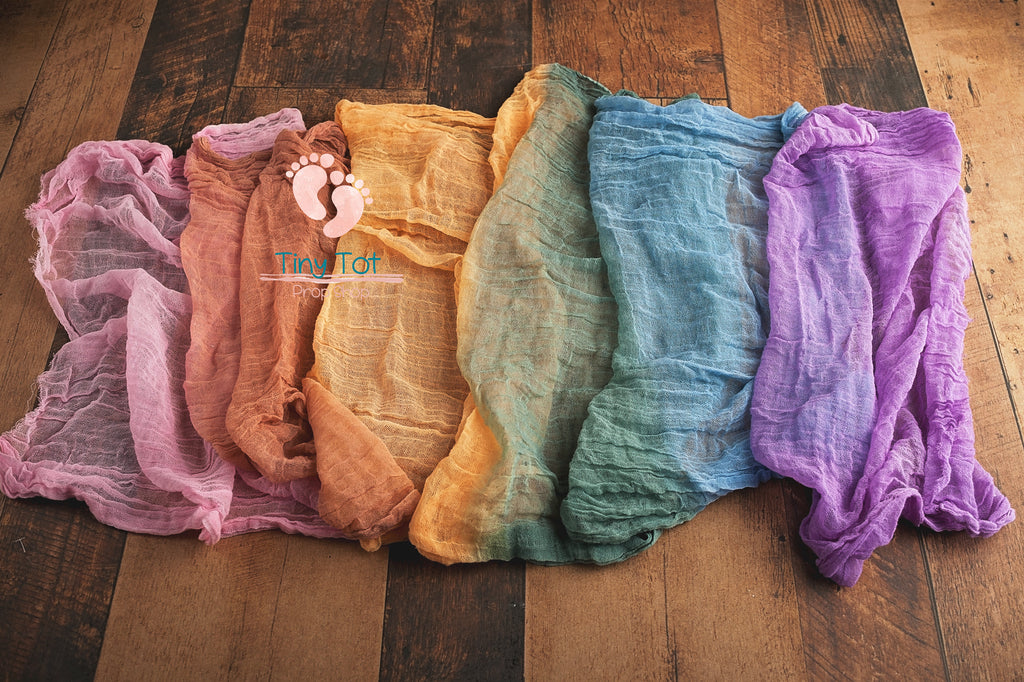Double Length Cheesecloth Wrap - Extra Long Cheesecloth - Pastel Rainbow Cheesecloth Wrap - Cheesecloth Wrap - Newborn Photo Props Canada - Shop for Newborn Photo Props Online - Tiny Tot Prop Shop - Canadian Photography Props - Vancouver Island - Rainbow Props - Rainbow Baby Photo Props - Rainbow Baby - Rainbow Photo Props - Rainbow Photography Props